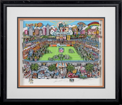 Dan Marino Signed Miami Dolphins Hard Rock Stadium 3D Artwork by Charles Fazzino in 23x26 Framed Display (Marino Holo)